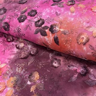 Bombažna tkanina TIE DYE EMBROIDERY Poppy design Q