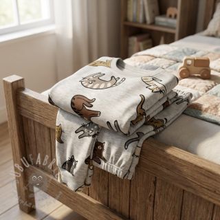 Jersey Lazy cats ecru melange