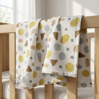 Bombažni vafel Shapes yellow digital print