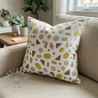 Bombažni vafel Shapes yellow digital print