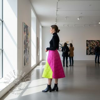 Prešita tkanina Graphic square pink lime