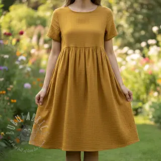 Dvojna gaza/muslin dark ochre ORGANIC