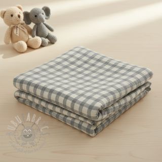 Dvoslojna gaza/muslin LINEN YARN DYED Checks grey natural