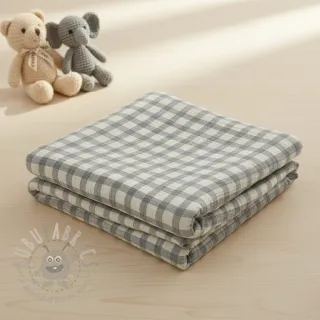 Dvoslojna gaza/muslin LINEN YARN DYED Checks grey natural