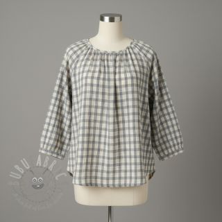 Dvoslojna gaza/muslin LINEN YARN DYED Checks grey natural