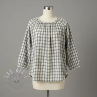Dvoslojna gaza/muslin LINEN YARN DYED Checks grey natural