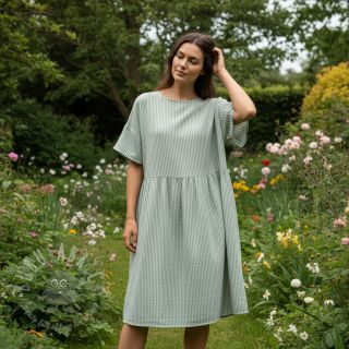 Dvojna gaza/muslin YARN DYED Stripes old green