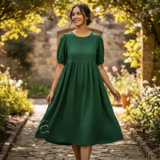 Dvojna gaza/muslin dark green ORGANIC