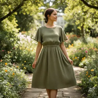 Dvojna gaza/muslin moss green ORGANIC