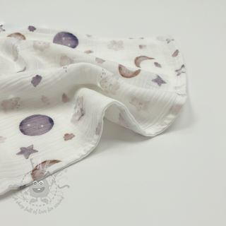 Dvoslojna gaza/muslin Moon white digital print ORGANIC