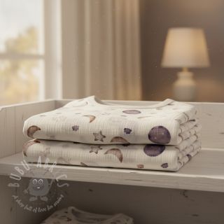 Dvoslojna gaza/muslin Moon white digital print ORGANIC