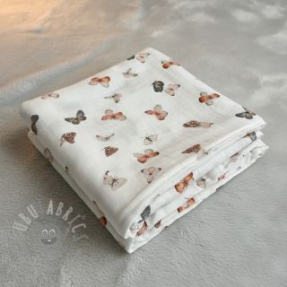 Dvoslojna gaza/muslin Butterflies white digital print