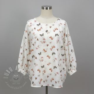 Dvoslojna gaza/muslin Butterflies white digital print