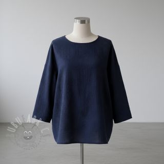 Dvoslojna gaza/muslin EMBROIDERY Flowers navy