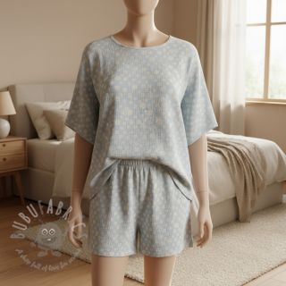 Dvojna gaza/muslin JACQUARD Dots light blue