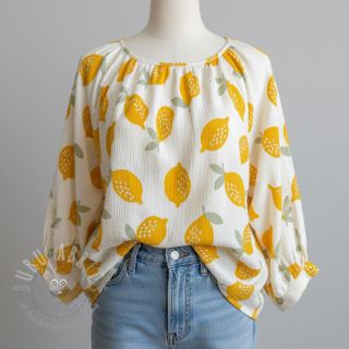 Dvojna gaza/muslin Lemons white