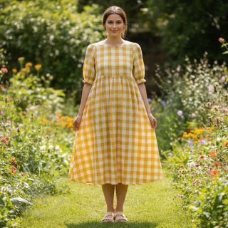 Dvojna gaza/muslin Double sided CHECKS MINI ochre