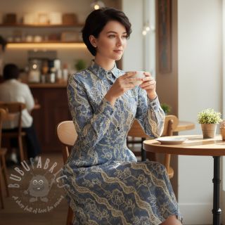 Bombažna tkanina JEANS EMBROIDERY Flora design B