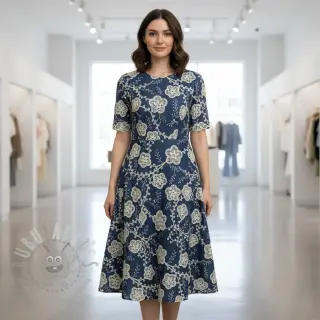Bombažna tkanina JEANS EMBROIDERY Flora design C