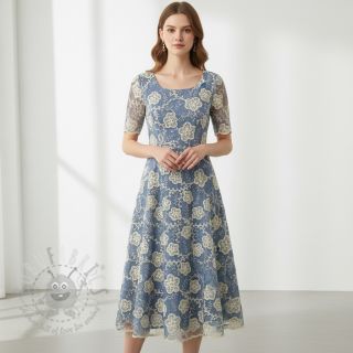 Bombažna tkanina JEANS EMBROIDERY Flora design D