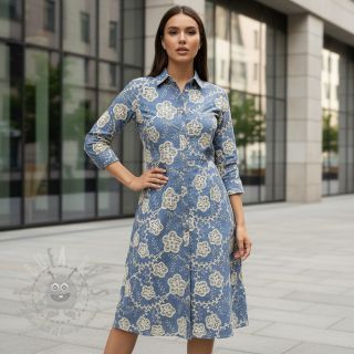 Bombažna tkanina JEANS EMBROIDERY Flora design D