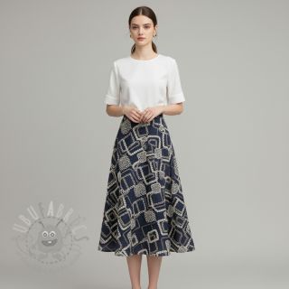 Bombažna tkanina JEANS EMBROIDERY Square dark blue