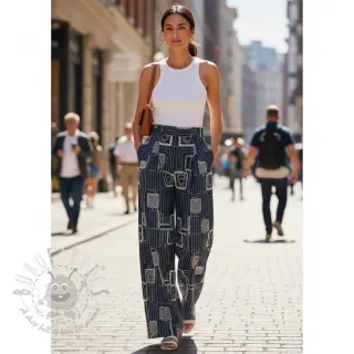 Bombažna tkanina JEANS EMBROIDERY Square dark blue