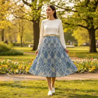 Bombažna tkanina JEANS EMBROIDERY Square light blue