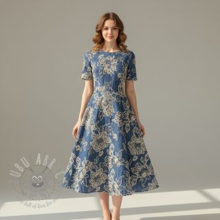 Bombažna tkanina JEANS EMBROIDERY Bouquet blue