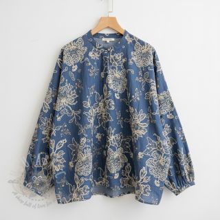 Bombažna tkanina JEANS EMBROIDERY Bouquet blue