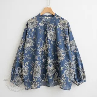 Bombažna tkanina JEANS EMBROIDERY Bouquet blue