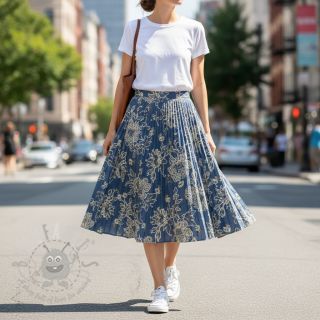 Bombažna tkanina JEANS EMBROIDERY Bouquet blue