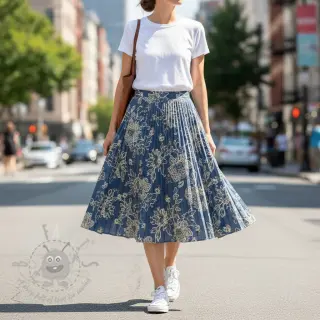 Bombažna tkanina JEANS EMBROIDERY Bouquet blue