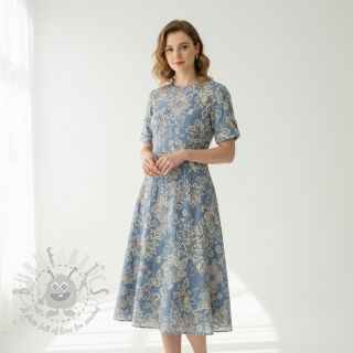 Bombažna tkanina JEANS EMBROIDERY Bouquet light blue