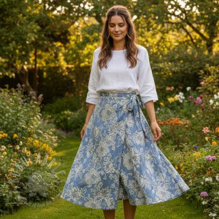 Bombažna tkanina JEANS EMBROIDERY Bouquet light blue