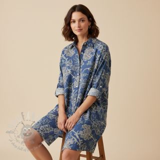 Bombažna tkanina JEANS Embroidery leaves light blue