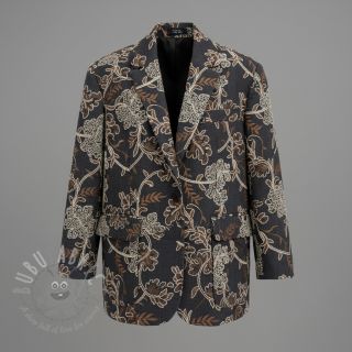 Bombažna tkanina JEANS Embroidery leaves black