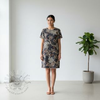 Bombažna tkanina JEANS Embroidery leaves black