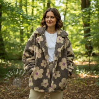 Plaščevina TEDDY JACQUARD Flowers taupe/beige