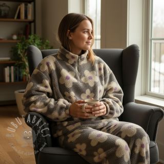 Plaščevina TEDDY JACQUARD Flowers taupe/beige