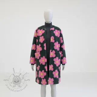 Plaščevina TEDDY JACQUARD Flowers army green/pink