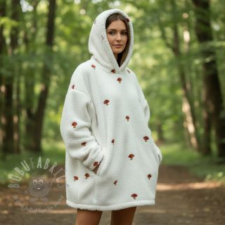 Plaščevina EMBROIDERY Little mushrooms off white