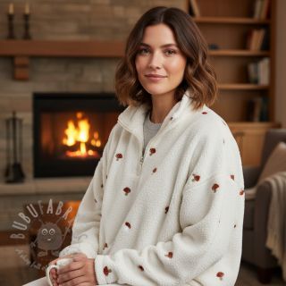 Plaščevina EMBROIDERY Little mushrooms off white