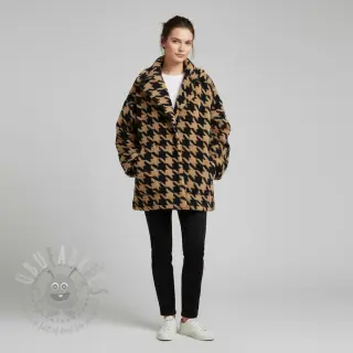 Plaščevina TEDDY JACQUARD PIED DE POULE camel