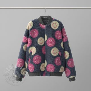 Plaščevina TEDDY JACQUARD Happy faces jeans