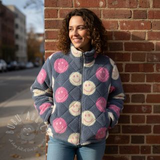 Plaščevina TEDDY JACQUARD Happy faces jeans