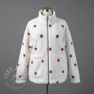 Plaščevina TEDDY EMBROIDERY Strawberries white