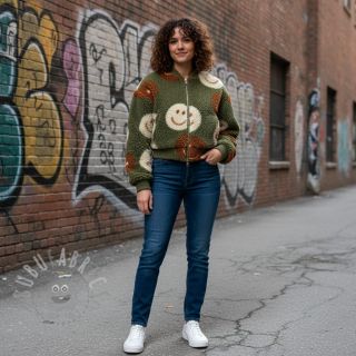 Plaščevina TEDDY JACQUARD Happy faces green