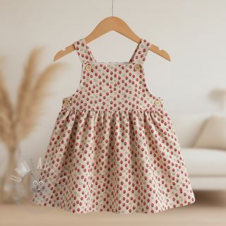 Žamet STRETCH Little strawberries light sand