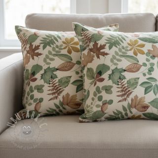 Dekorativno blago premium Linenlook Coloured Leaf Mix digital print